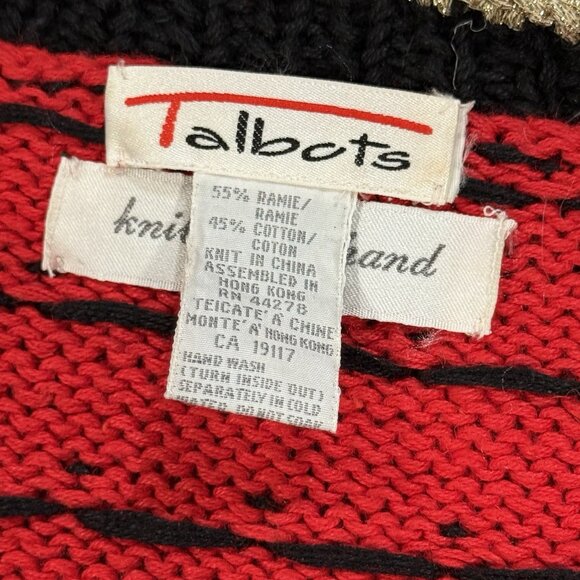 VTG 90s Talbots Womens Large Christmas Toy Train Hand Knit Red Cardigan Sweater - Picture 8 of 12